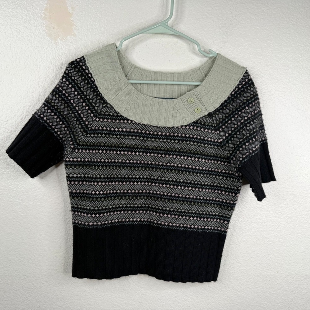 Anthropologie Cartonnier Women's Sweater Blue Sz M Cropped Fair Isle Preppy Wool